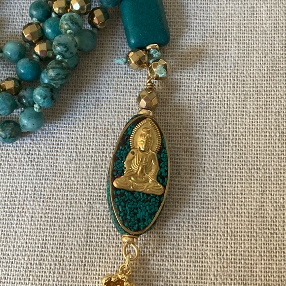 New Boho Mala Prayer Semiprecious Necklace Thai Buddha Pendant Gold Hematit… - Picture 6 of 9